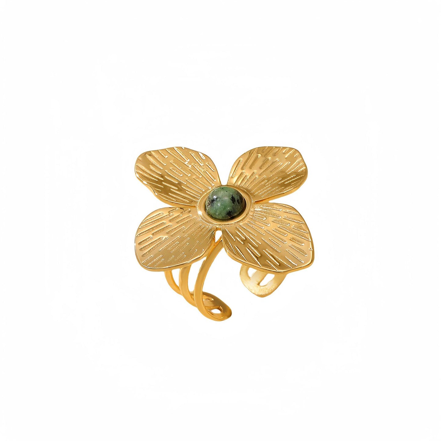 Elegante Anillo Floral de Acero de Titanio para Mujer con Acabado Chapado, Accesorio de Moda de Lujo Ligero