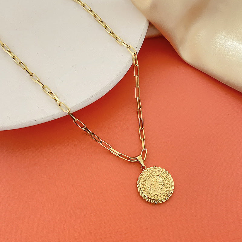 Gold Plated Titanium Steel Round Geometric Necklace for Unisex