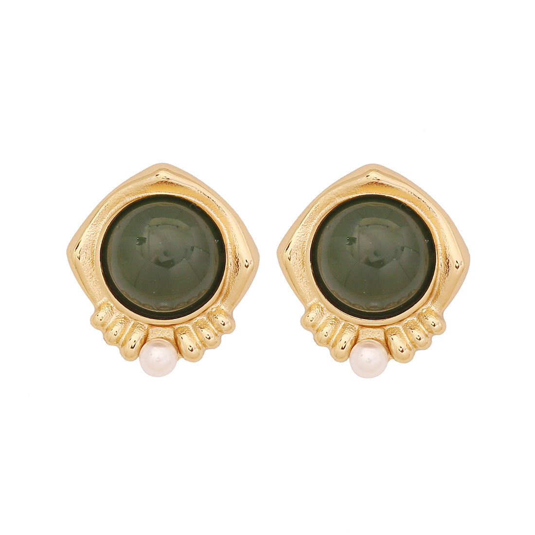 Vintage Geometric Stainless Steel Earrings with Plated Finish and Pearl Accents for Women
