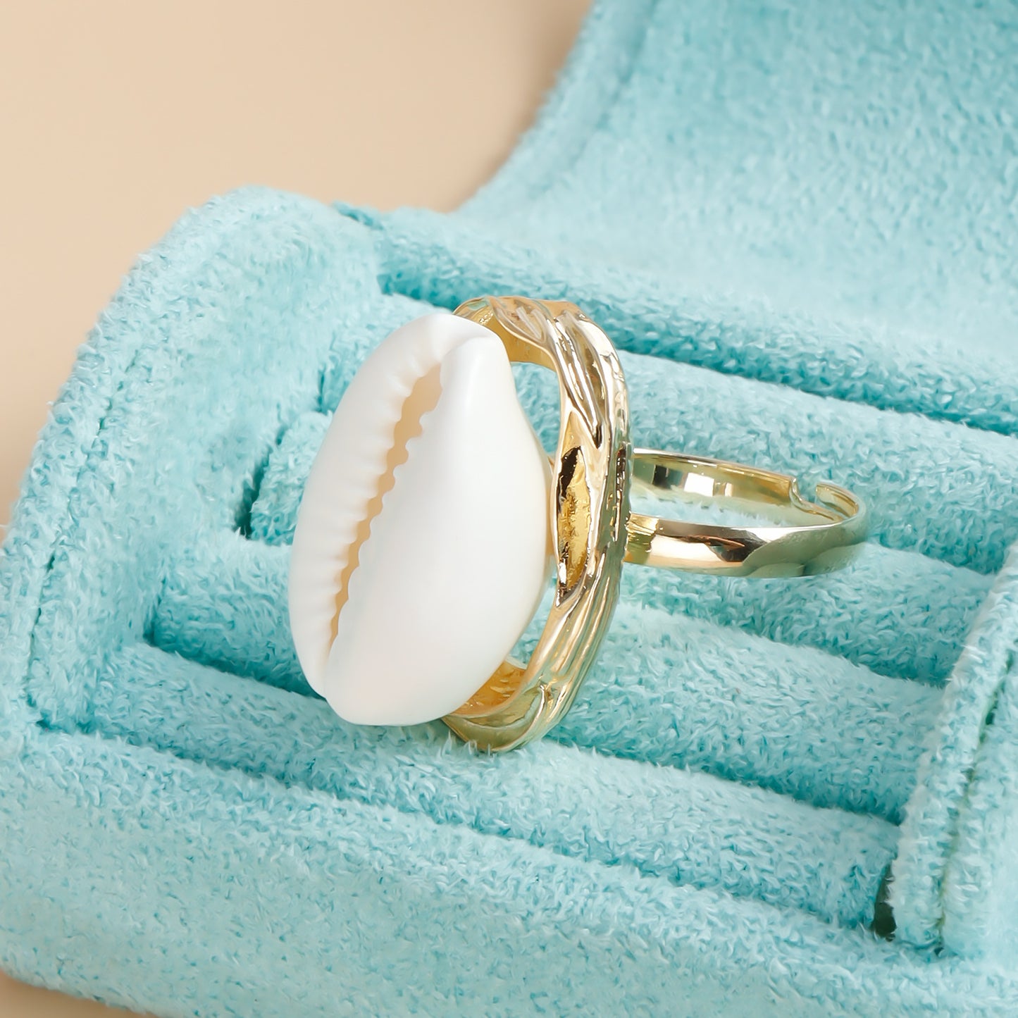 Minimalist Geometric Shell Ring for Women with Plated Metal Band