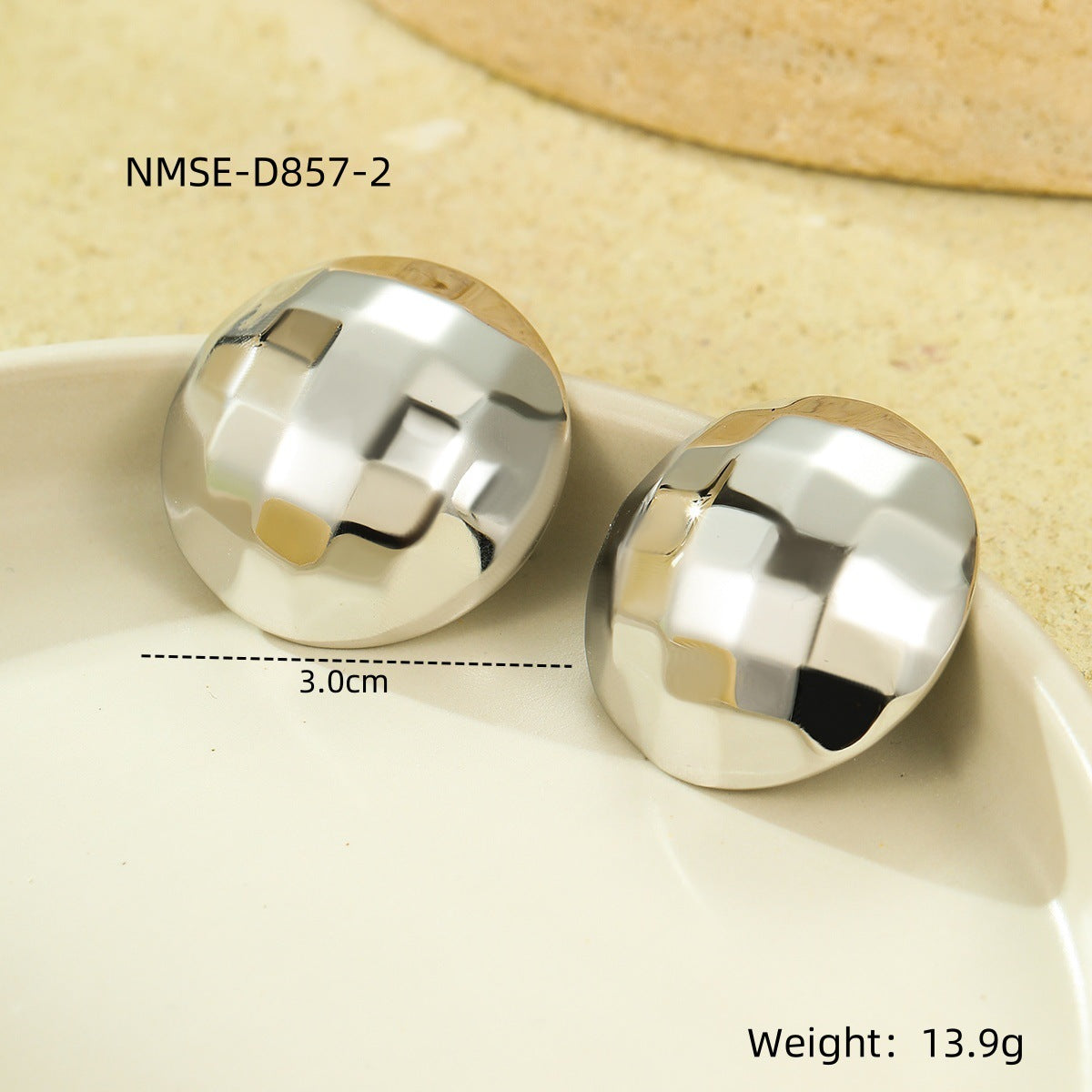 Pendientes de botón redondos geométricos pulidos de acero inoxidable minimalistas para mujer