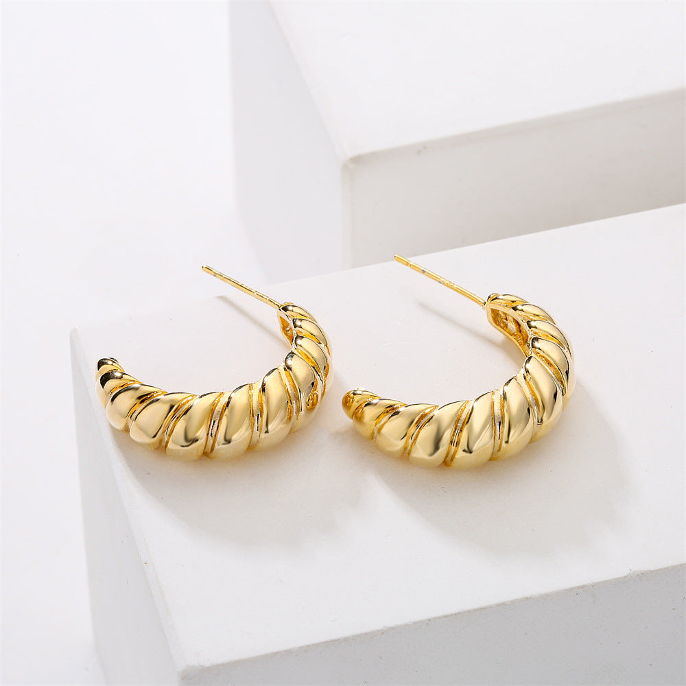 Orecchini da donna geometrici a corda placcati in oro 14K su ottone con perno in argento sterling 925, stile minimalista