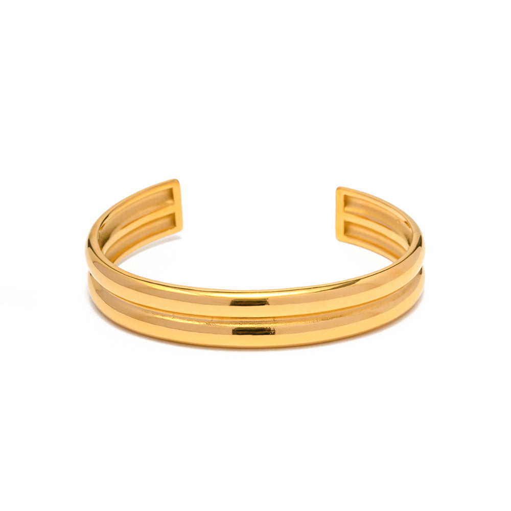 Fashionable Geometric Double Layer Plated 18K Gold Stainless Steel Bracelet for Women