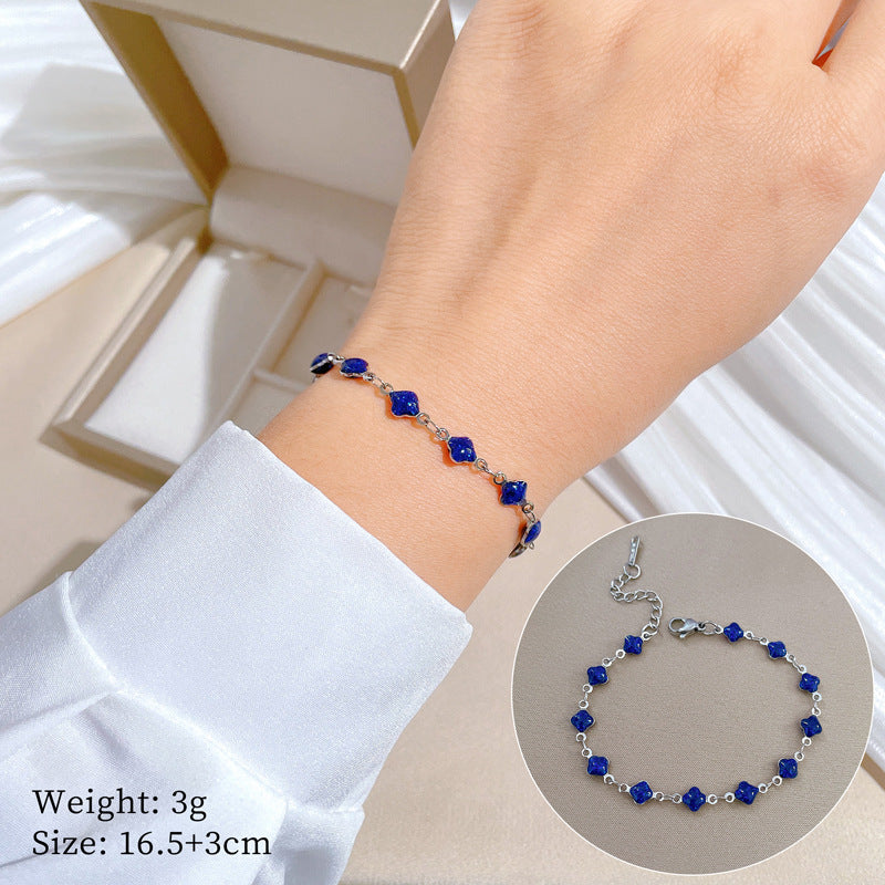 Vintage Women's Titanium Steel Rope Chain with Round Beads and Roman Numerals Gold Plated Wave Texture Four-Season Bean Hand Chain
