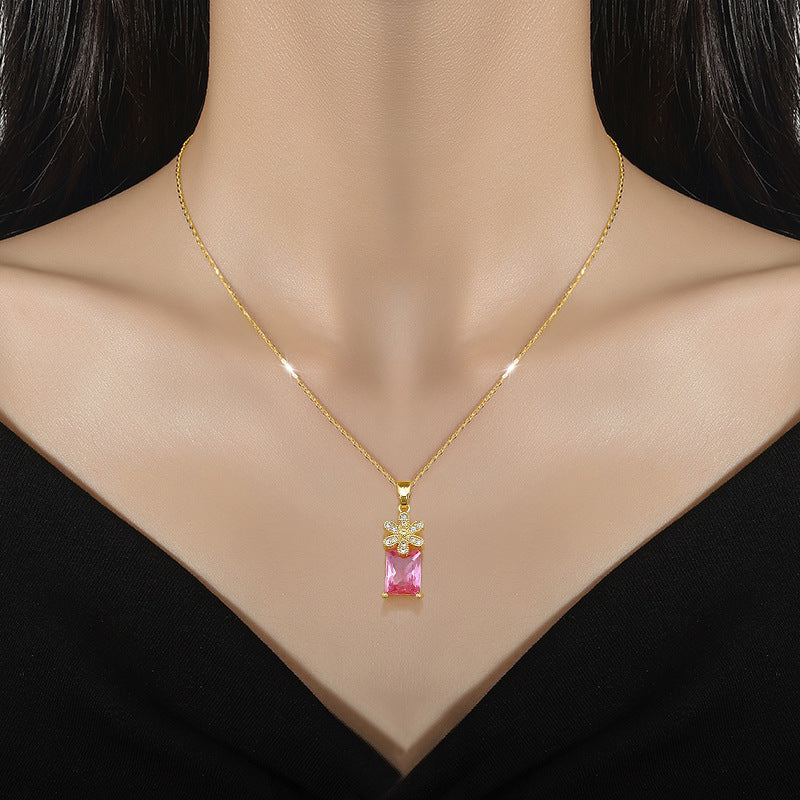 Minimalist Geometric Floral Pendant Necklace and Earrings Set in Titanium Steel with Plated Finish for Women