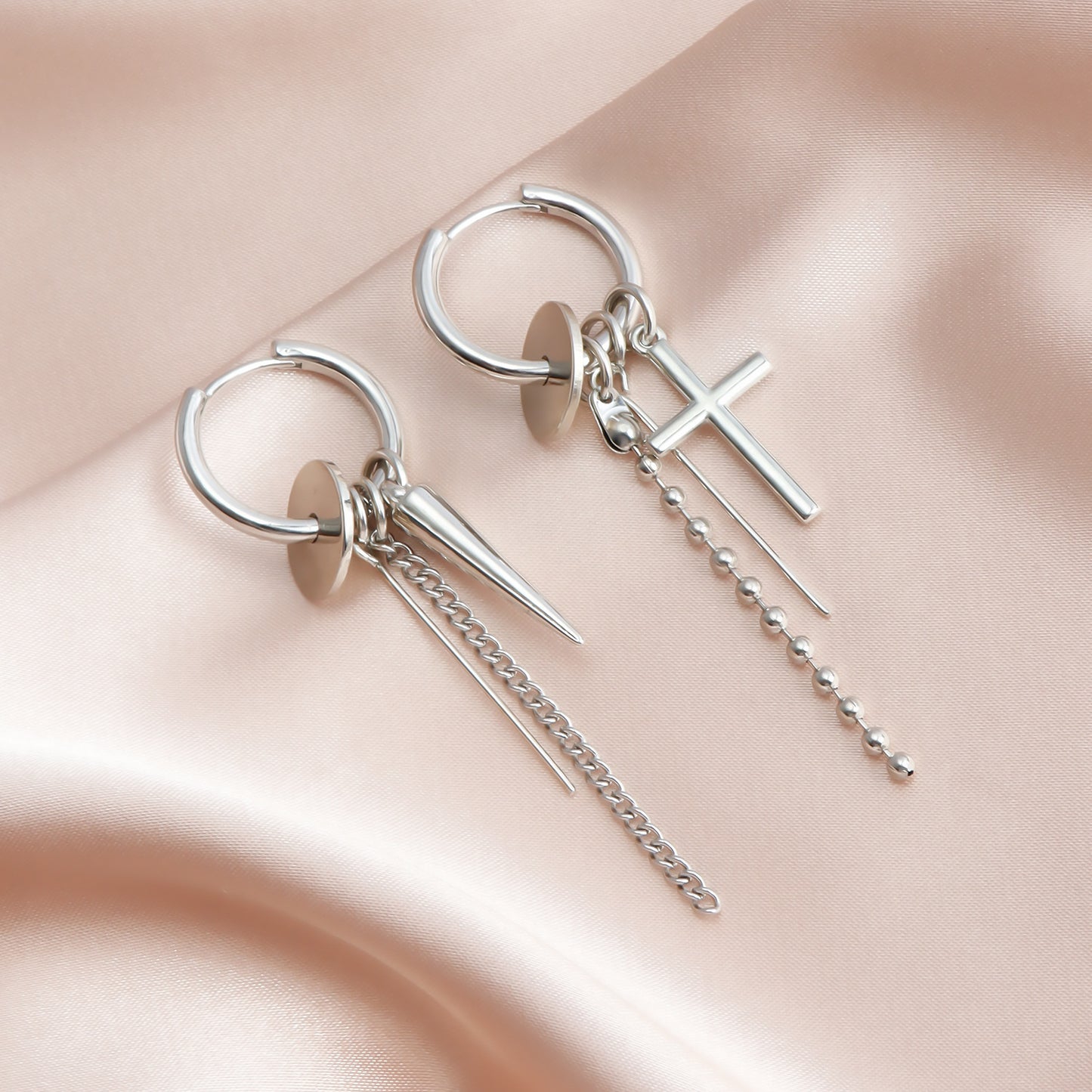 Geometric Cross Pendant Long Tassel Earrings for Women with Stainless Steel Chain and Electroplated Finish