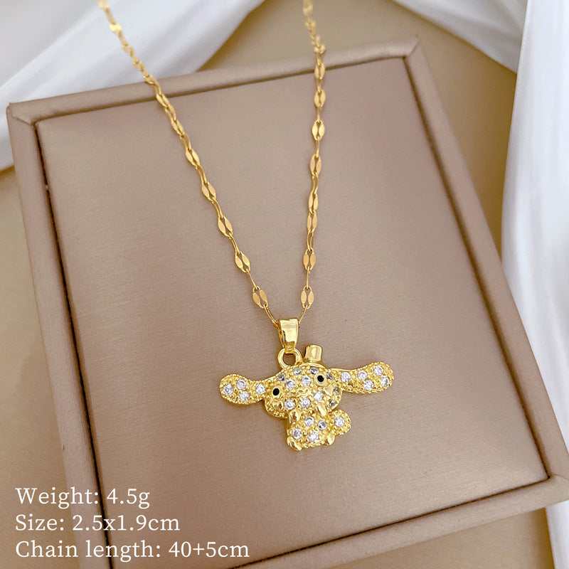Collana con ciondolo a orsetto, lusso, strass, geometrica, in acciaio al titanio, per unisex