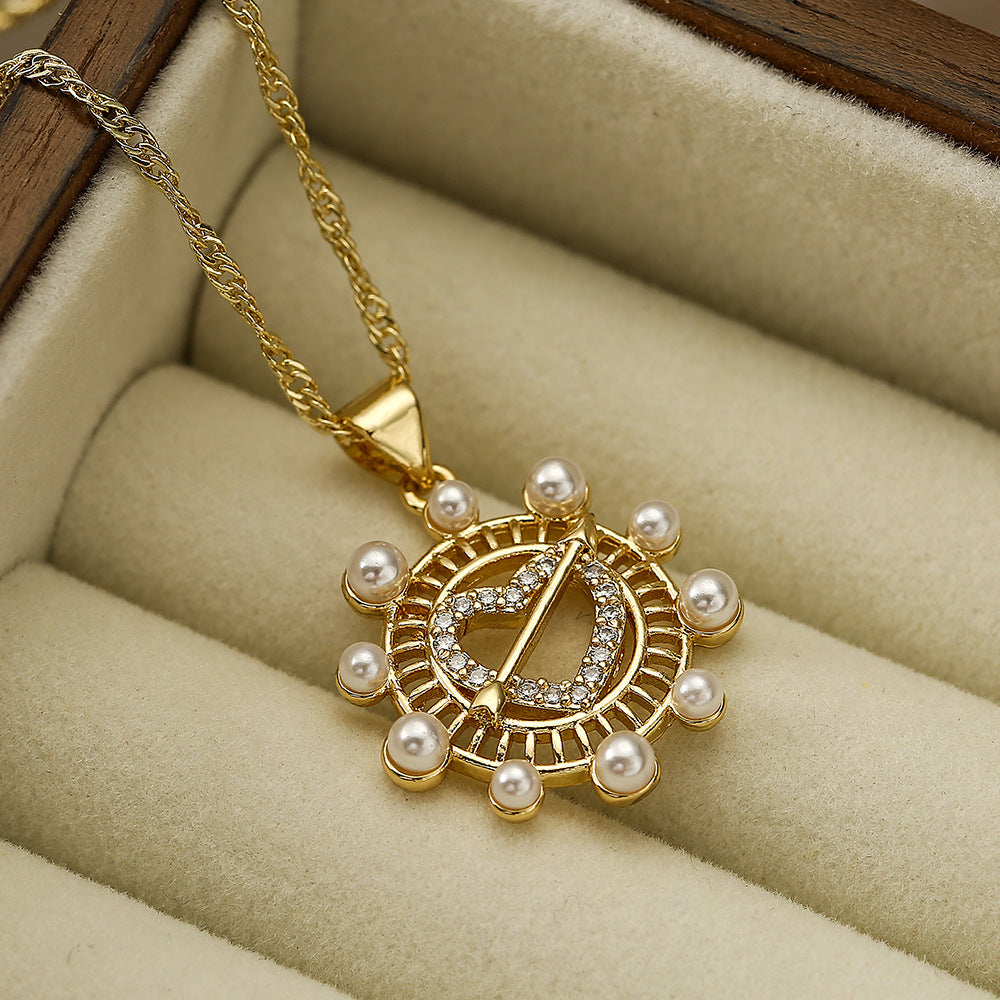 Collana Pendente a Cuore Minimalista in Rame con Zirconi e Perle per Donna