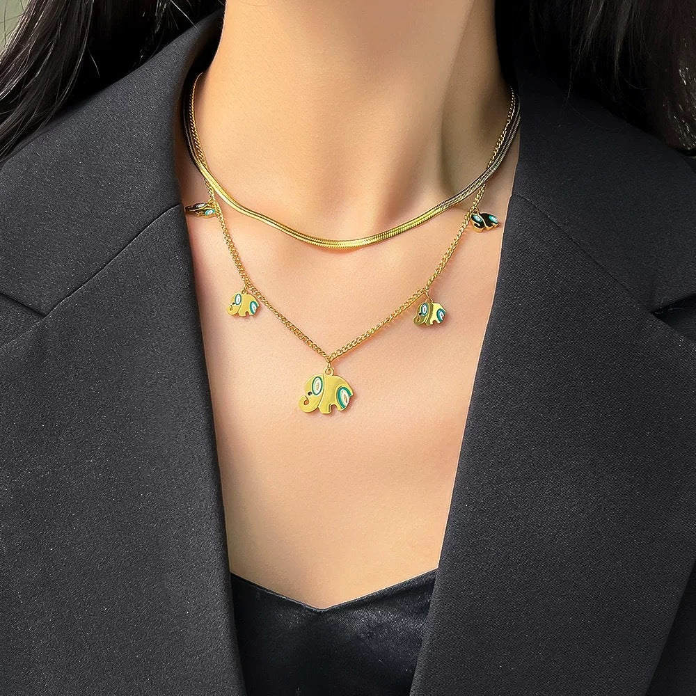 Evil Eye Teardrop Rhinestone Plated Titanium Steel Necklace for Women