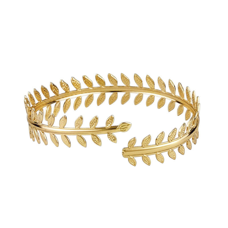Exaggerated Geometric Leaf Metal Arm Cuff Set Plated Bracelet Jewelry for Women