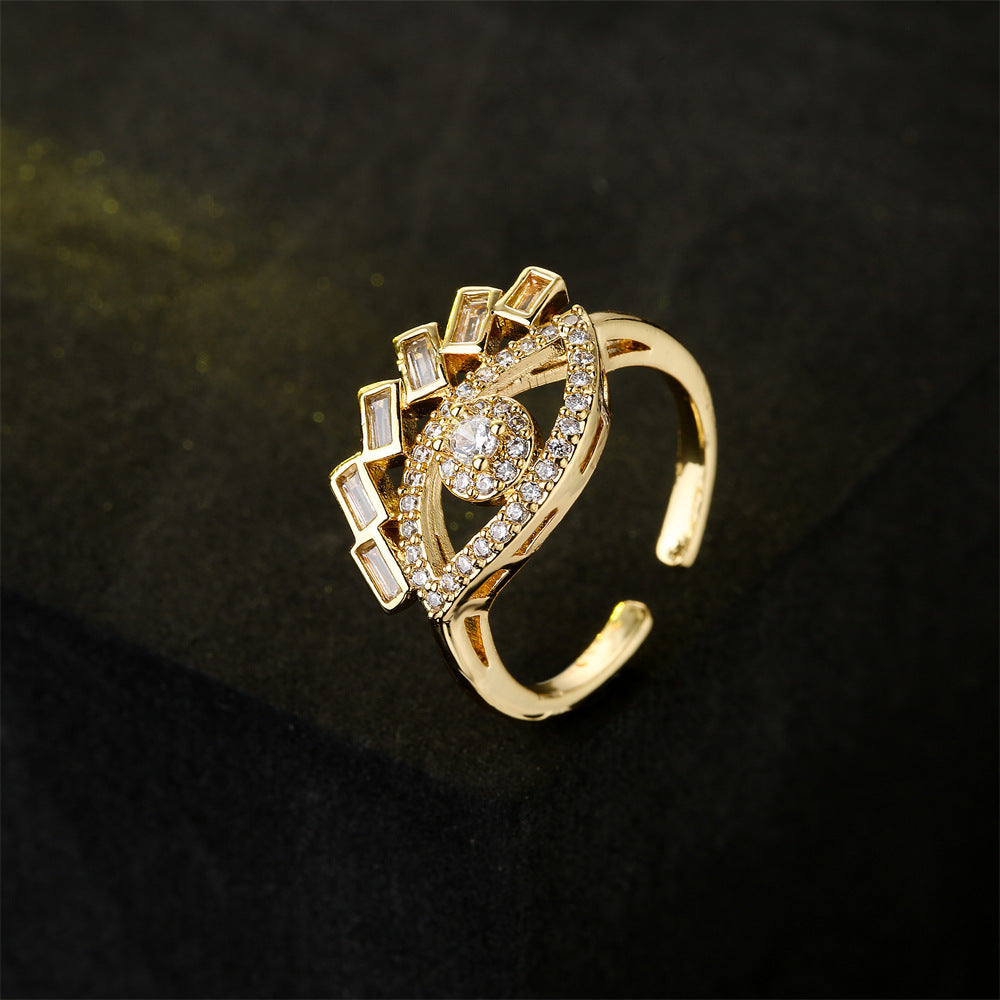 Geometric Micro-inlay Cubic Zirconia 18K Gold Plated Drip Oil Brass Ring for Women