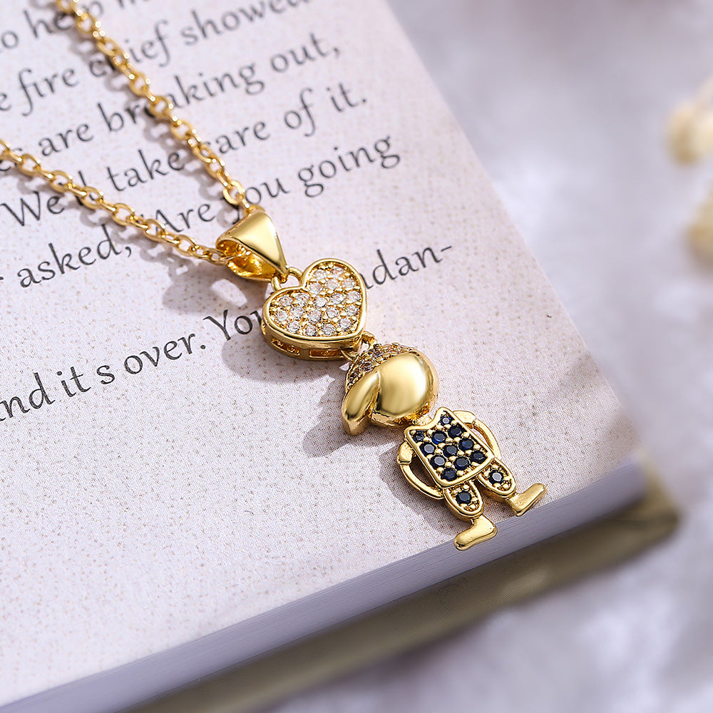 Minimalist Heart-Shaped Copper Pendant Necklace with Real Gold Plating and Zircon for Women