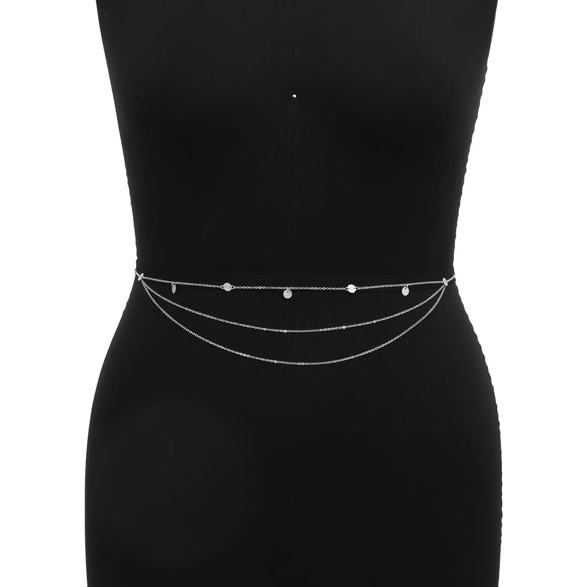 Minimalist Geometric Body Chain for Women with Metal Beaded Chain and Sequin Pendant Double-Layer Waist Chain