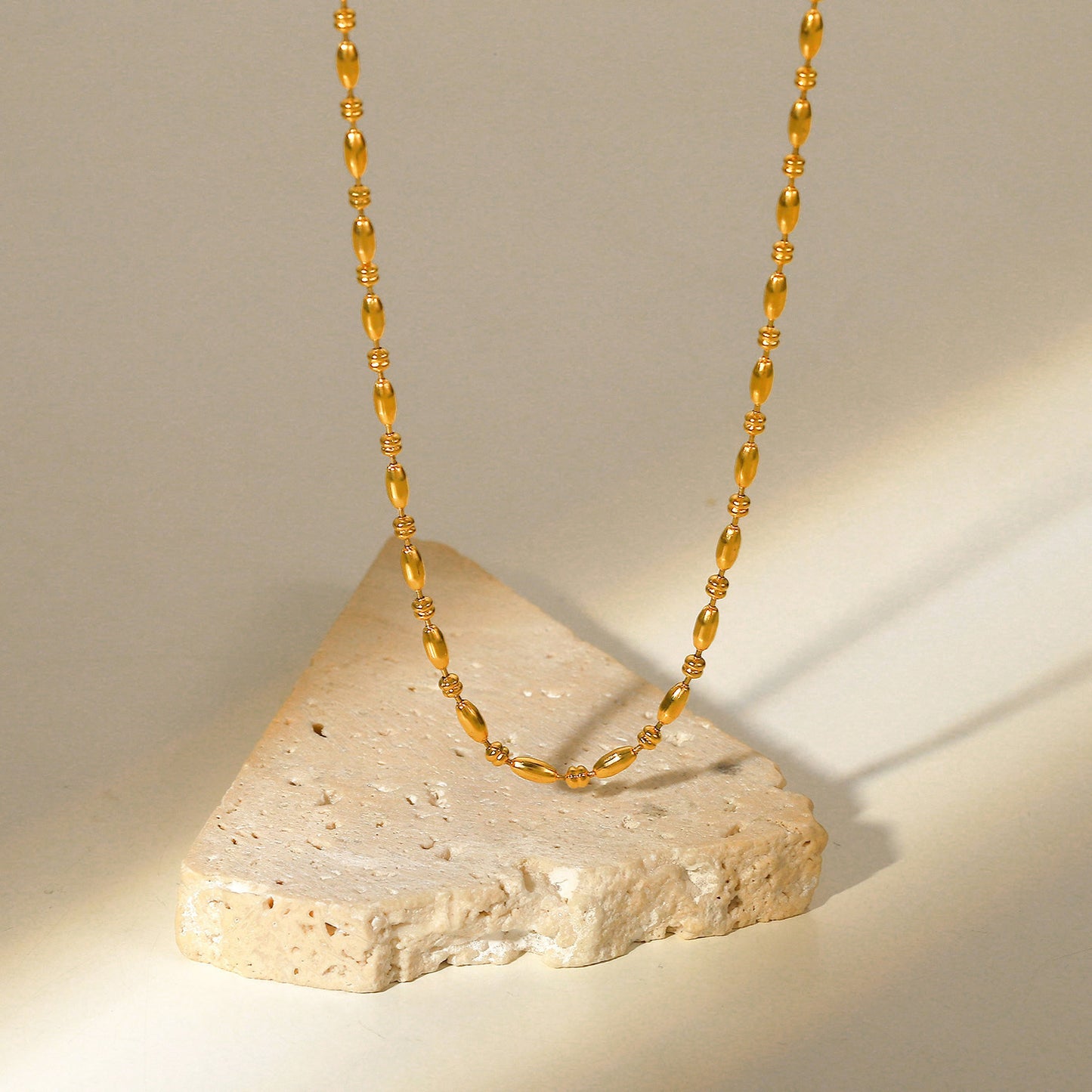 Minimalist 18K Gold Plated Geometric Oval Bead Stainless Steel Multi-Layer Necklace for Women