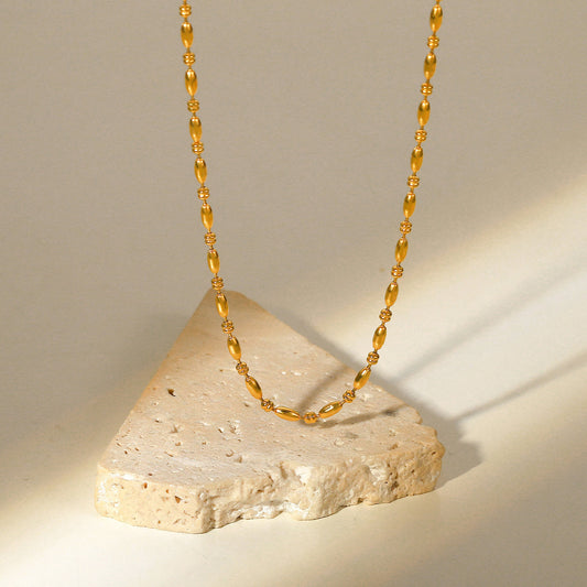 Minimalist 18K Gold Plated Geometric Oval Bead Stainless Steel Multi-Layer Necklace for Women