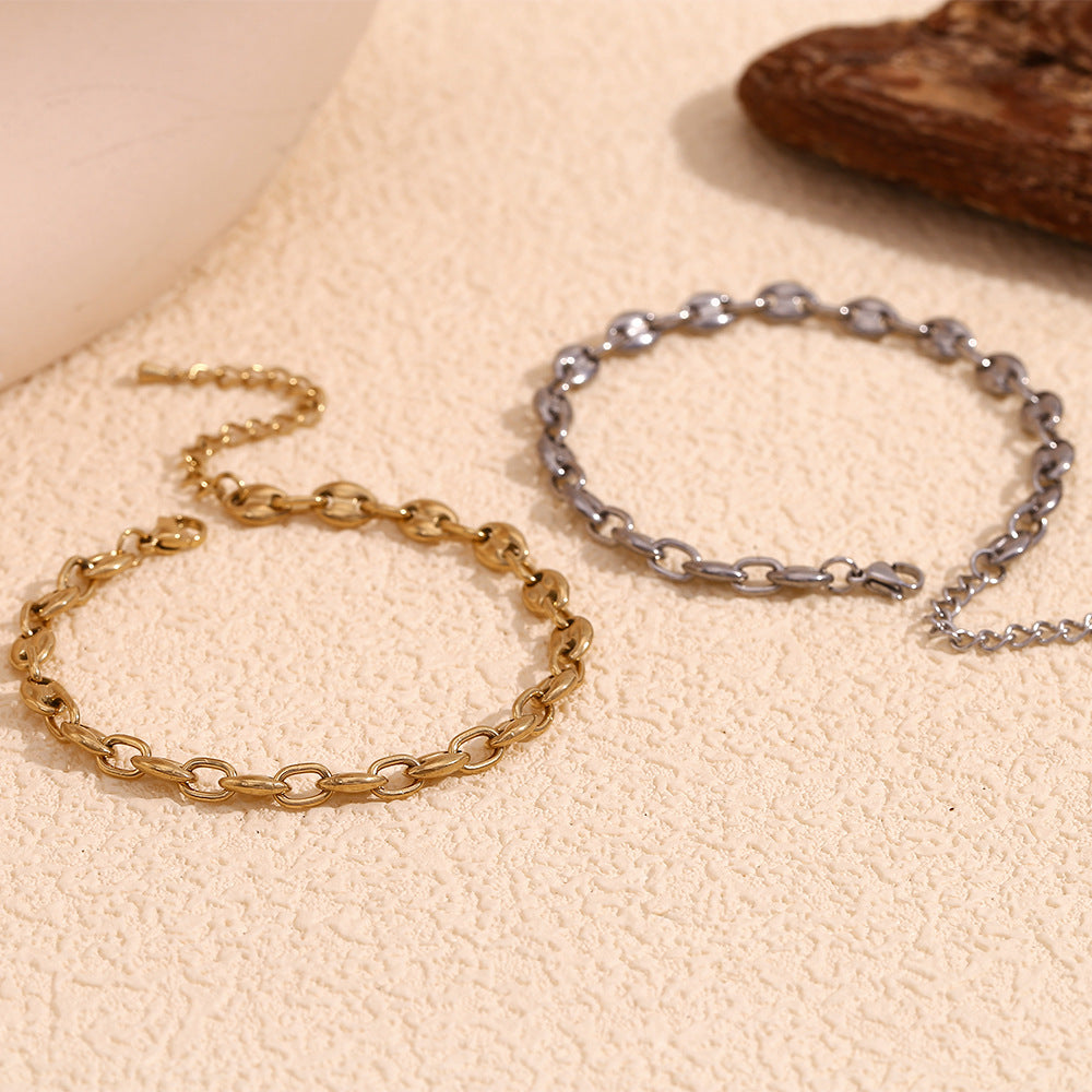 Bracciale da donna a chicco di caffè placcato oro 14 carati in acciaio inossidabile geometrico minimalista