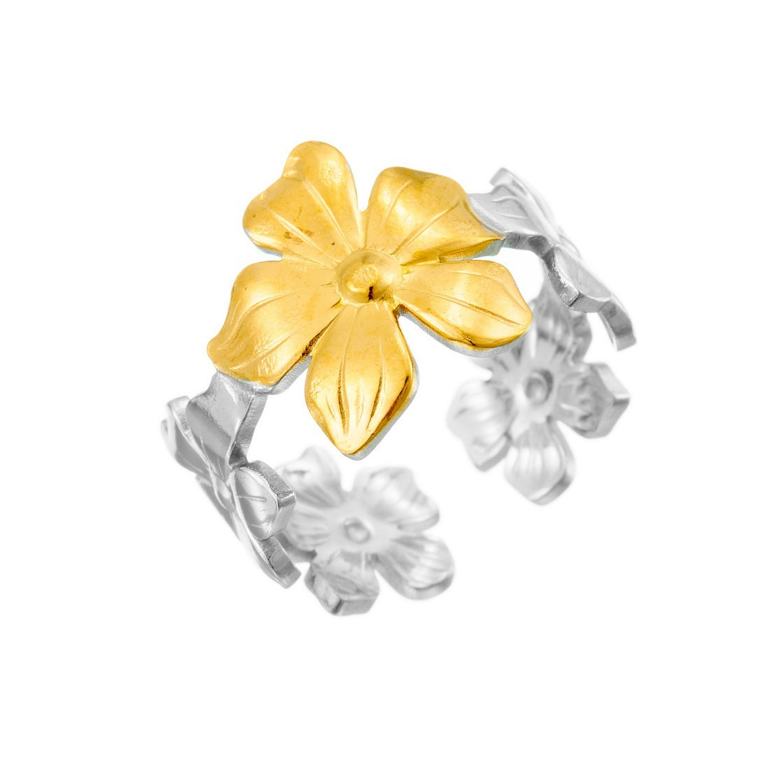 Trendy Gold Plated Floral Bow Stainless Steel Open Ring