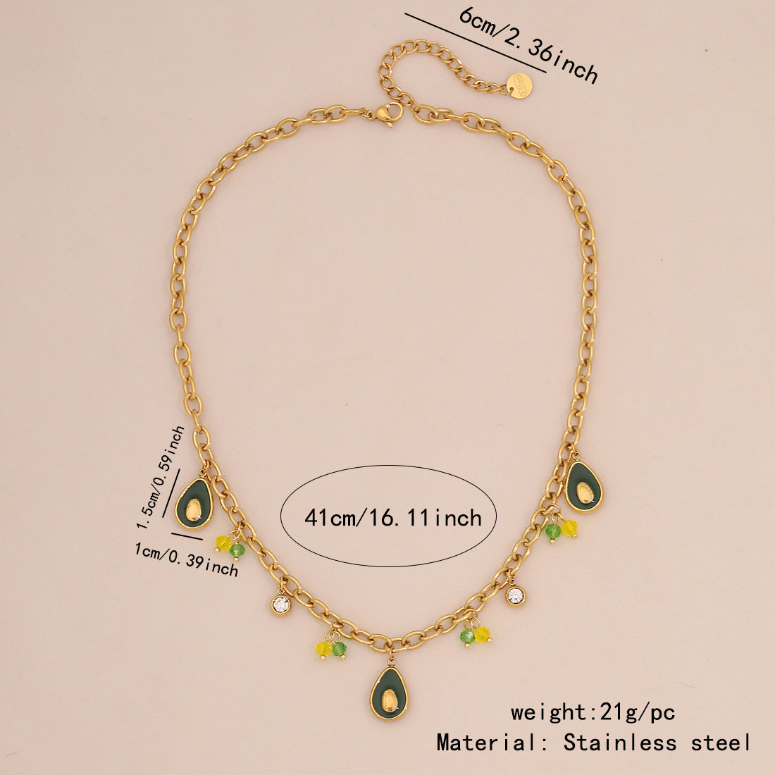 Collana da donna con ciondolo a forma di frutta in acciaio inossidabile, design ananas, anguria e avocado, catena cubana elettrodeposta, stile Fashion OL