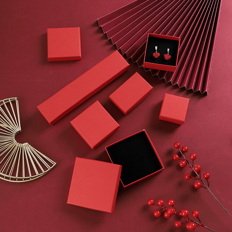 Caja Rígida Roja de Papel para Joyería de Pendientes, Pulseras, Collares, Anillos y Colgantes con Inserto de Espuma