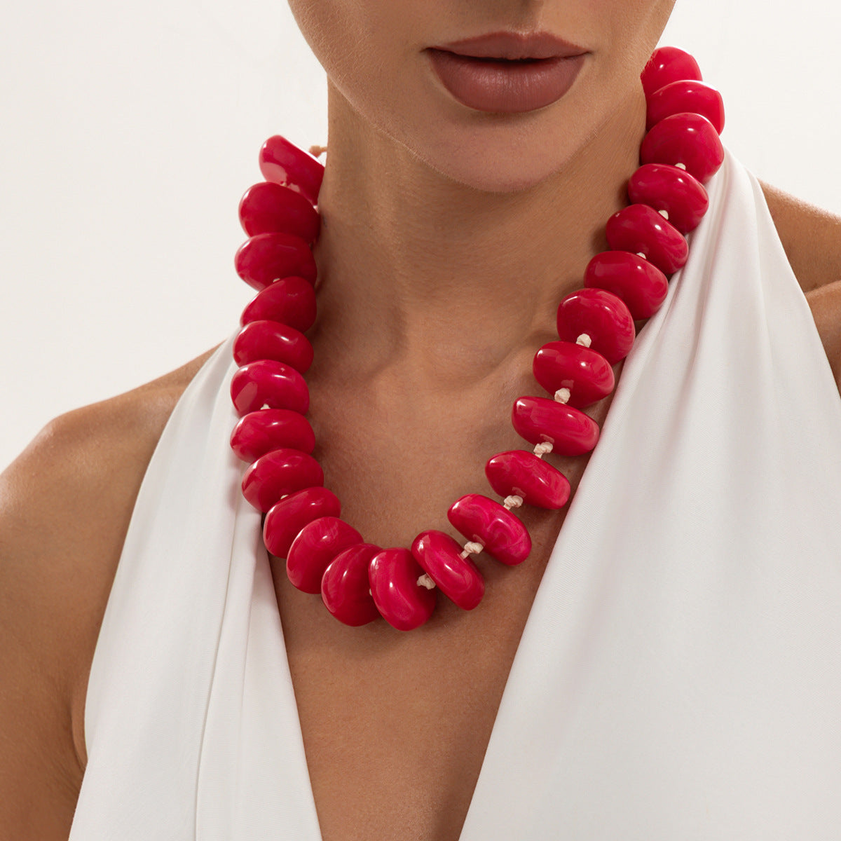 Bohemian Geometric Gradient Acrylic Beaded Necklace Adjustable Wax Cord Women's Jewelry