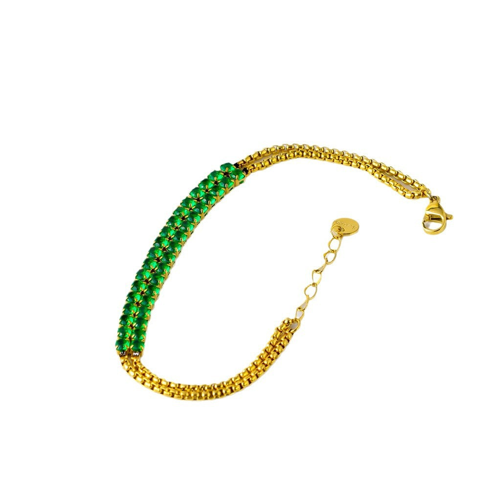 Bracciale da donna in acciaio al titanio placcato oro 18 carati con strass geometrici in stile hip-hop retrò