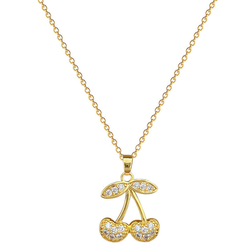Collar de circonita cúbica con forma de cereza, lujo, geométrico, completo, para mujeres y hombres, cadena de titanio de acero para clavícula