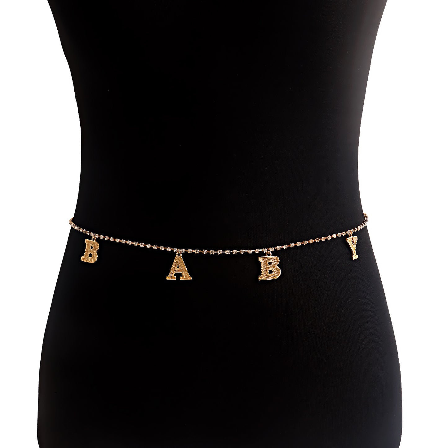Punk Letter Rhinestone Curb Chain Body Chain for Women