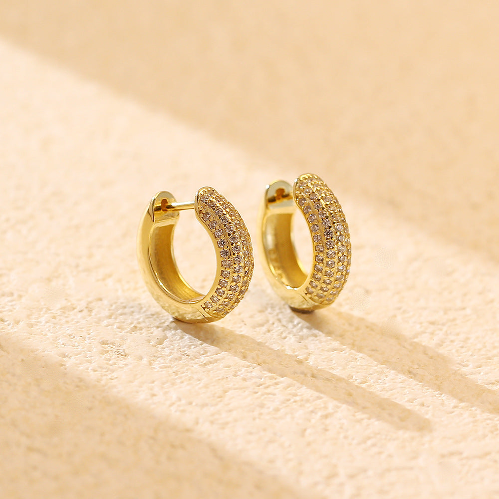 Pendientes de Plata de Ley 925 Geométricos Minimalistas con Circonitas Microengastadas para Mujer