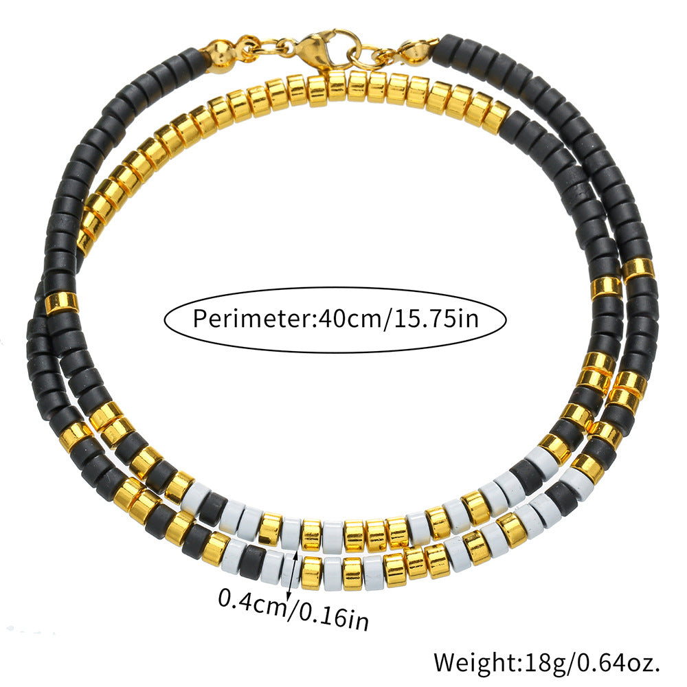 Bohemian Style Geometric Black Obsidian and Stainless Steel Handcrafted Bracelet for Women