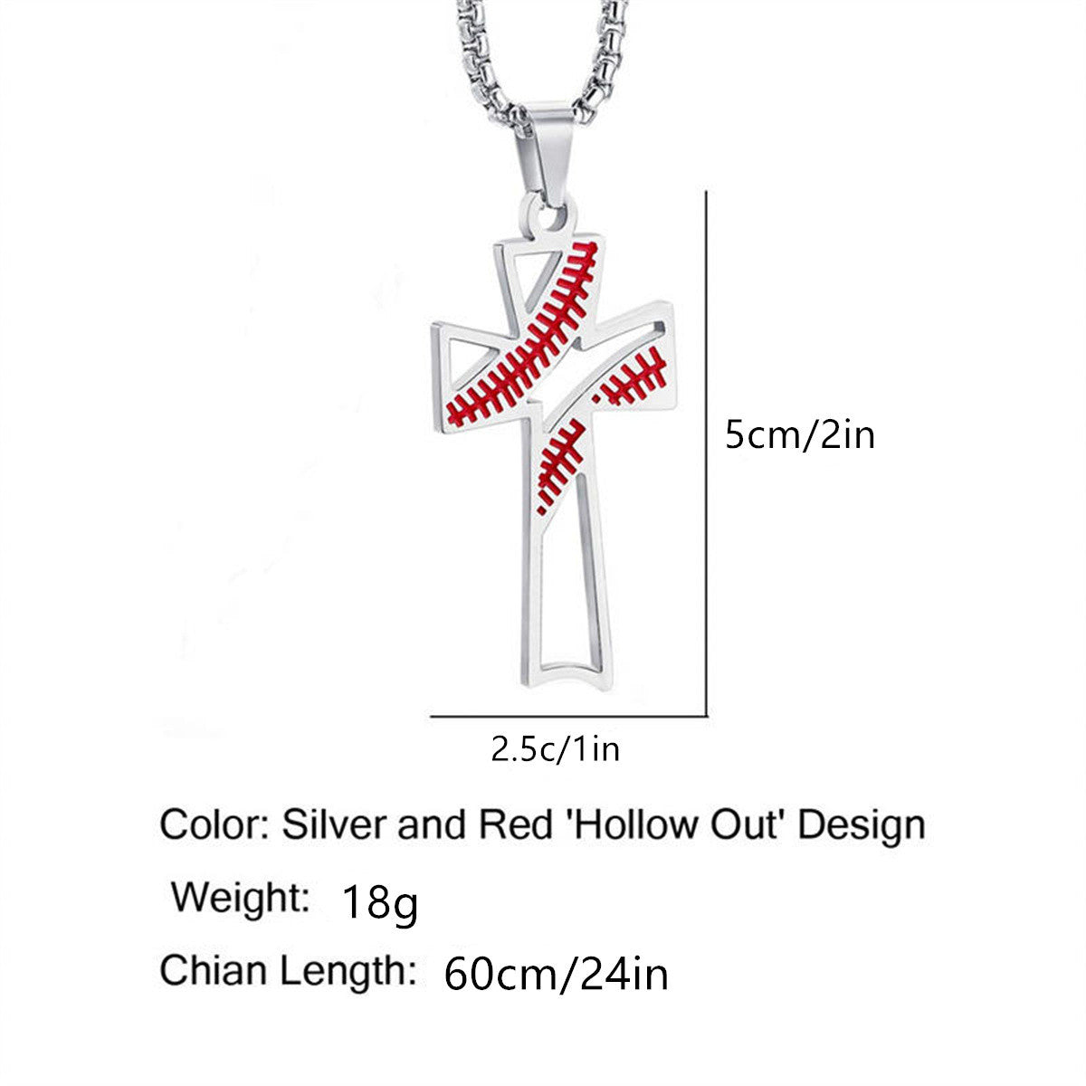 Natural Style Geometric Stainless Steel Pendant Necklace with Titanium Steel Cross Charm and Hollow Baseball Design Adjustable Chain