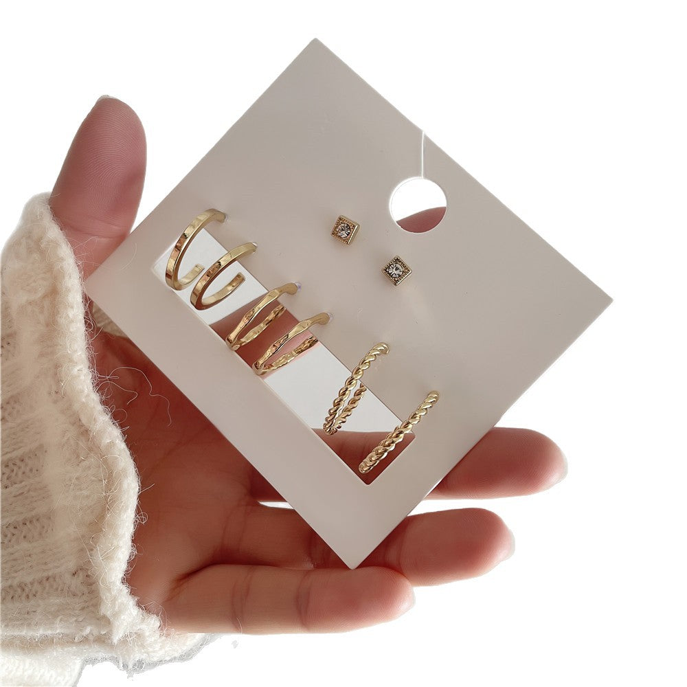 Casual Gold Plated Geometric Round Alloy Hoop Earrings with Rhinestone for Women