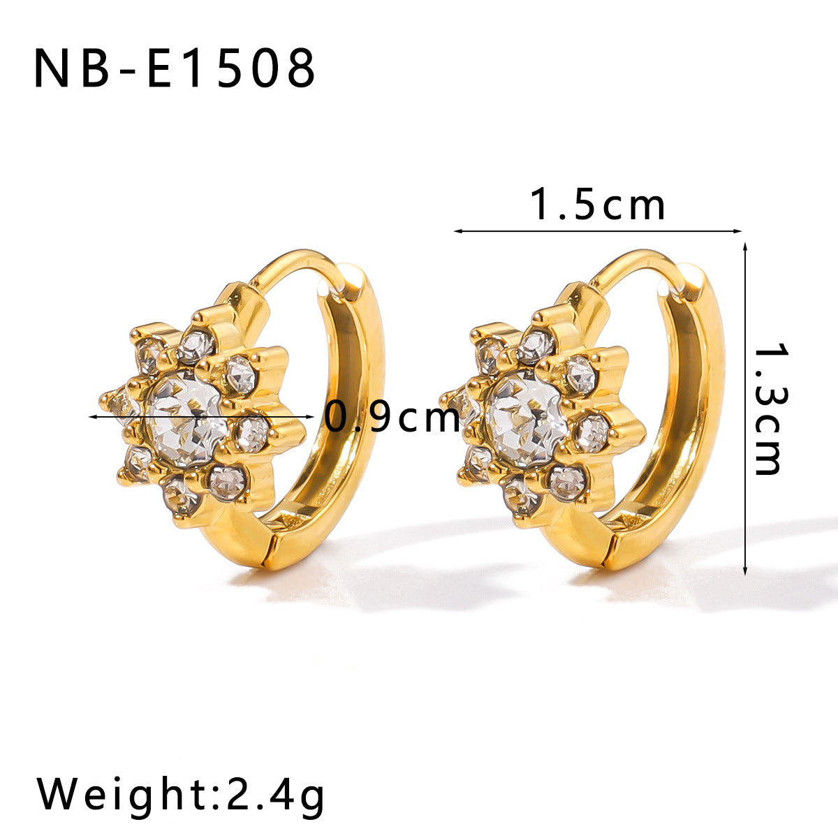 Minimalist Stainless Steel 18K Gold Plated Flower-Shaped Hoop Earrings with Rhinestone and Pearl Inlay for Women
