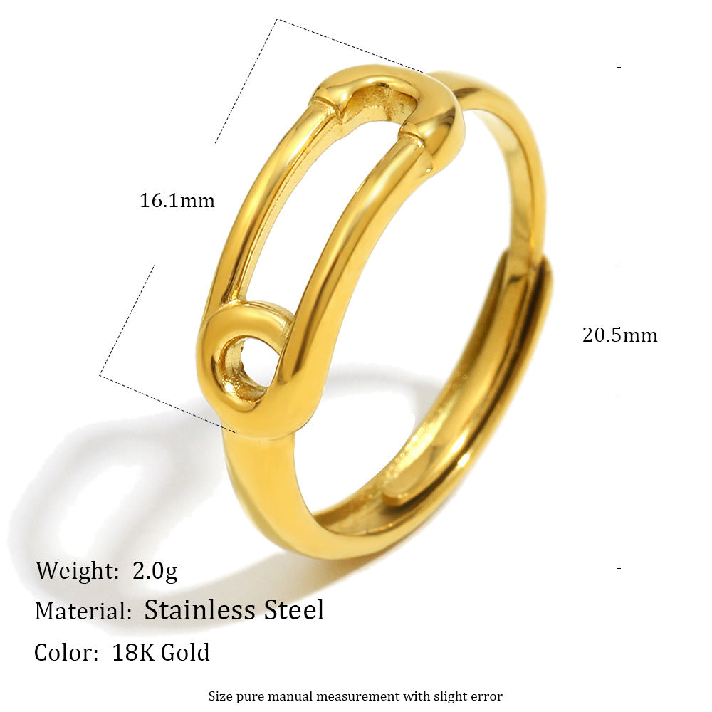Minimalist Geometric Stainless Steel Ring with 18K Gold Plating for Women