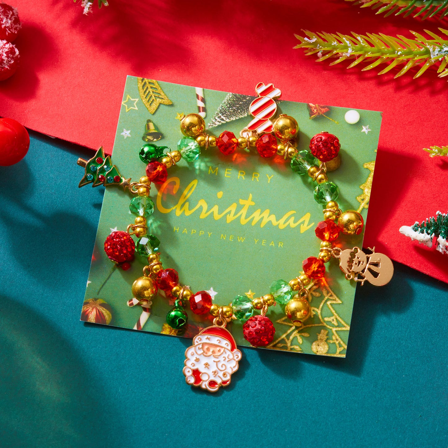 Juego de pulseras temáticas navideñas con dijes de Papá Noel, copo de nieve y árbol de Navidad, pulsera artesanal de aleación de zinc unisex para regalos navideños