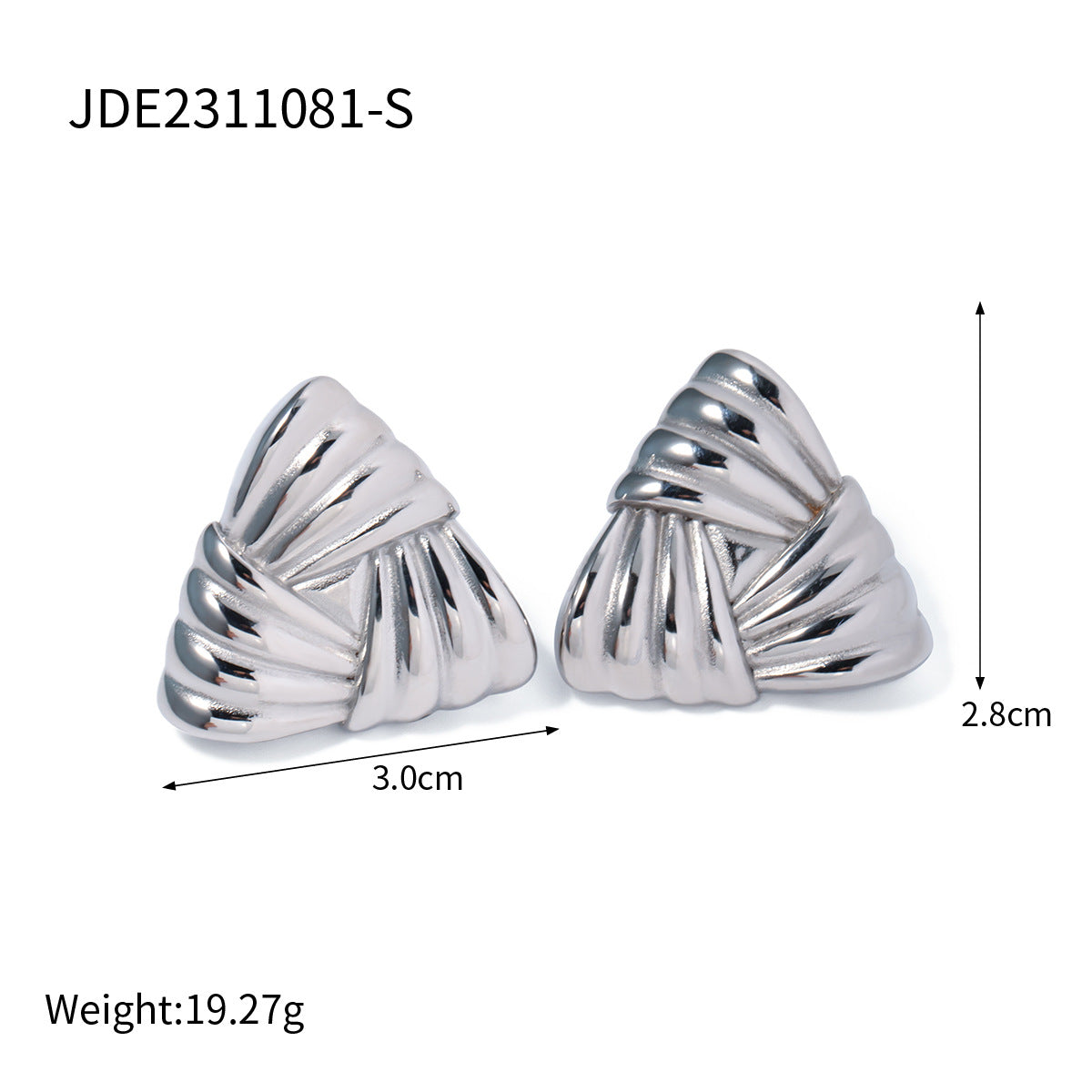 Pendientes Minimalistas Geométricos de Acero Inoxidable con Baño de Oro de 18K y Diseño Triangular de Textura Trenzada