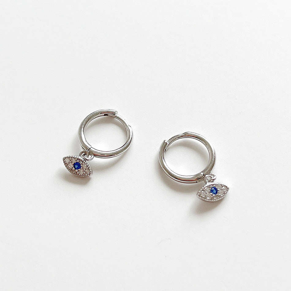Sweet 925 Sterling Silver Star Inlay Rhinestone Evil Eye Earrings for Women