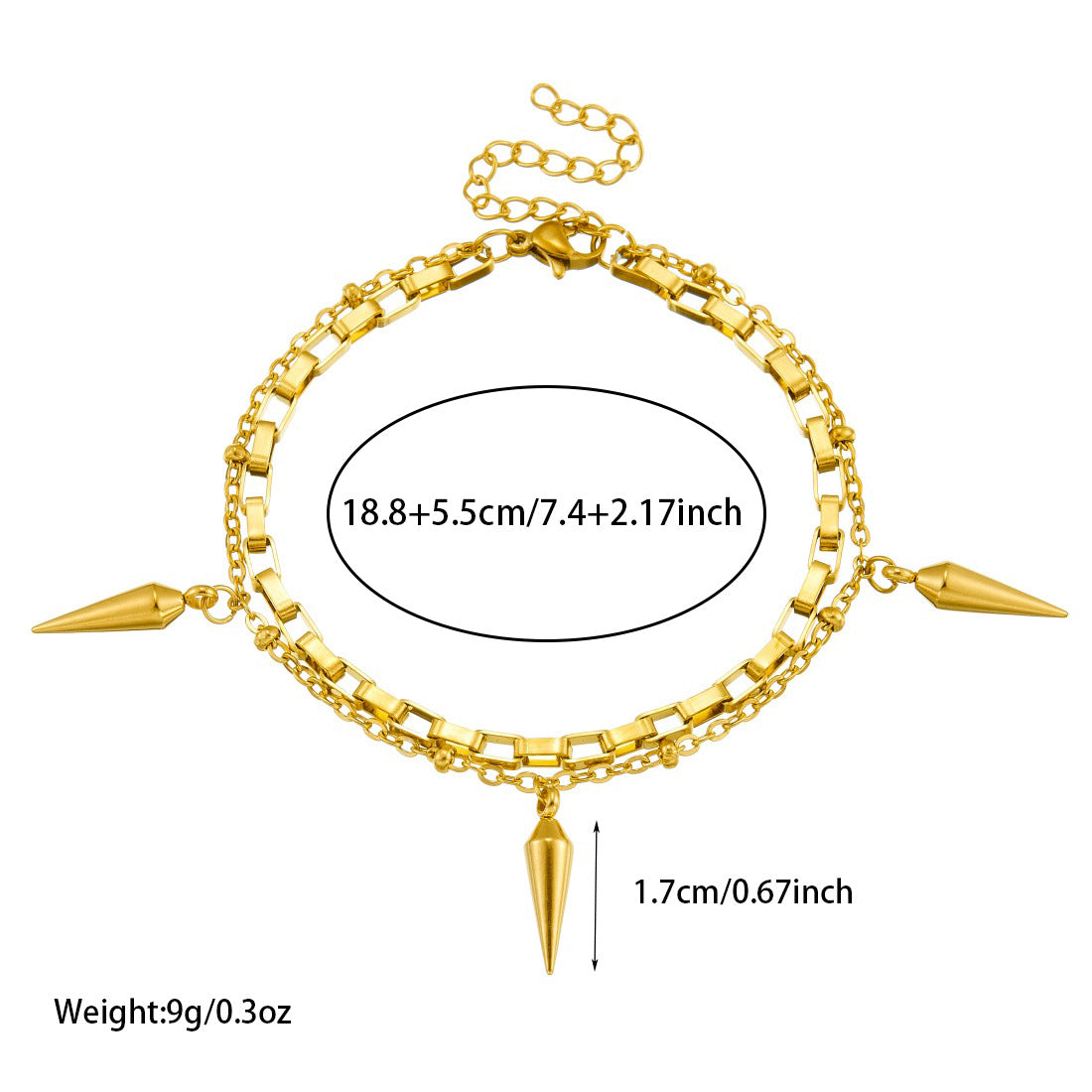 Casual Gold Plated Stainless Steel Bracelet with Rivet Details