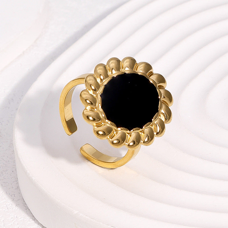 Anello Aperto Girasole Minimalista Placcato Oro 18K in Acciaio Inossidabile, Gioielli Floreali Geometrici da Donna