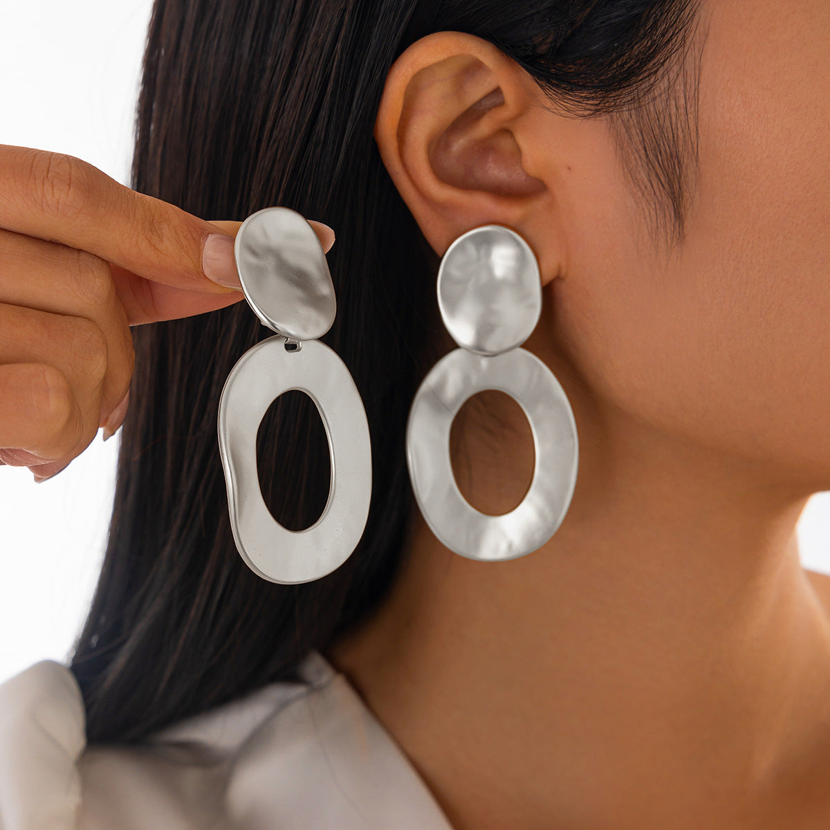 Minimalist Geometric Teardrop Dangle Earrings in Zinc Alloy with Matte Finish and Electroplated Surface for Women