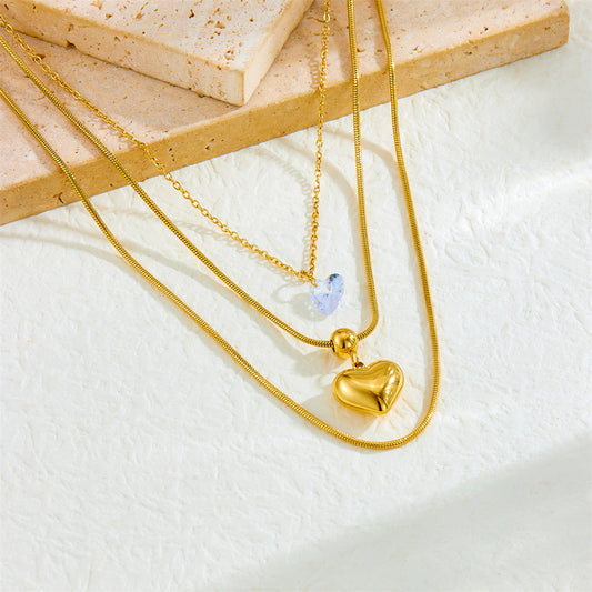 Minimalist Elegant Gold Plated Stainless Steel Heart Pendant Snake Chain Necklace for Women