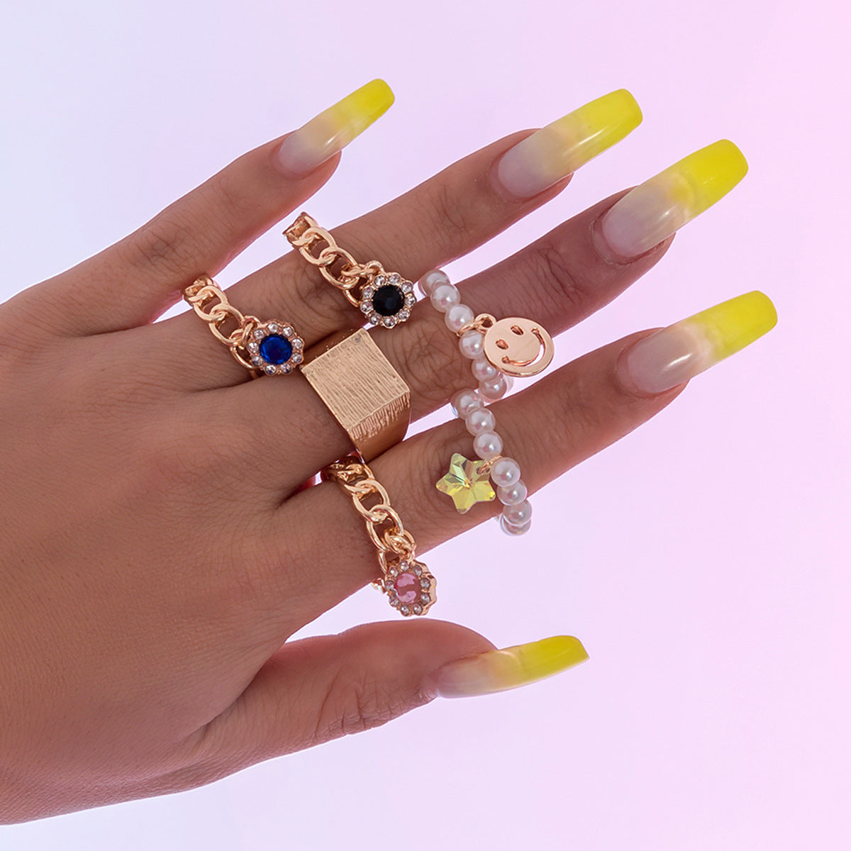 Vintage Elegant Heart Rhinestone Plated Alloy Ring Set for Women