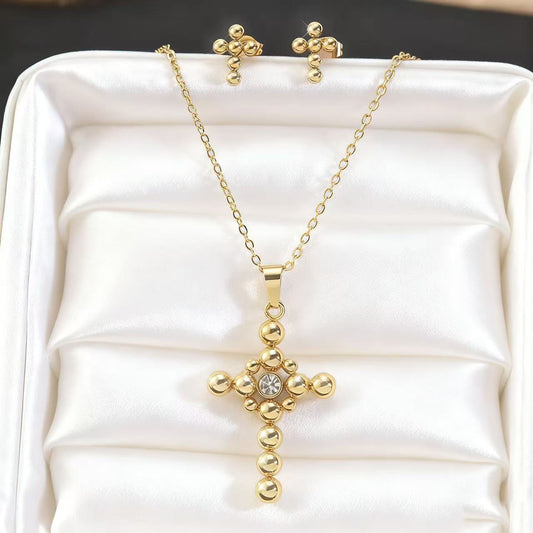 Minimalist Cross Letter Cubic Zirconia Plated Stainless Steel Necklace with Titanium Steel Pendant for Women