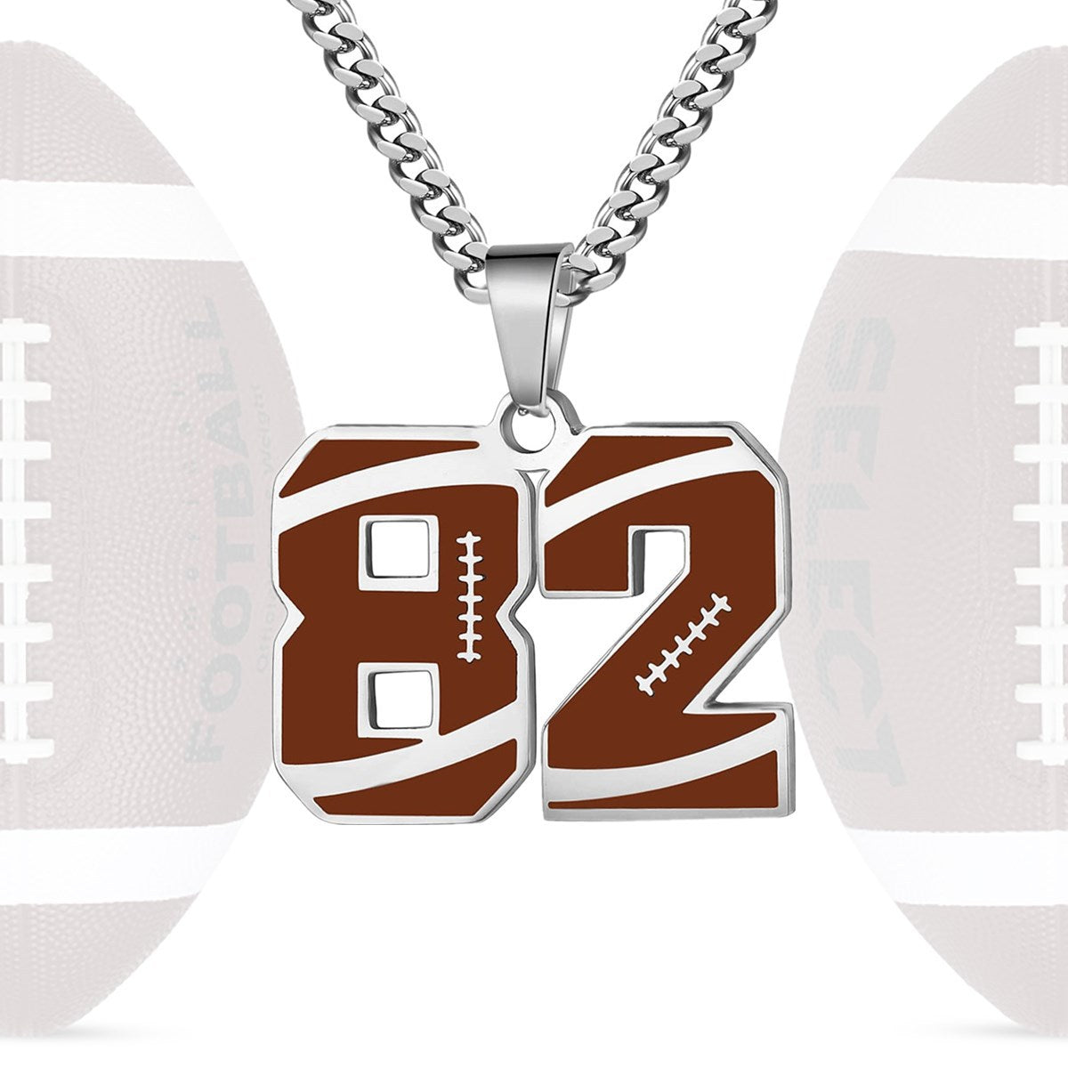 Motivational Football Number Pendant Necklace for Men in Stainless Steel with Polished Finish and Letter/Number Design
