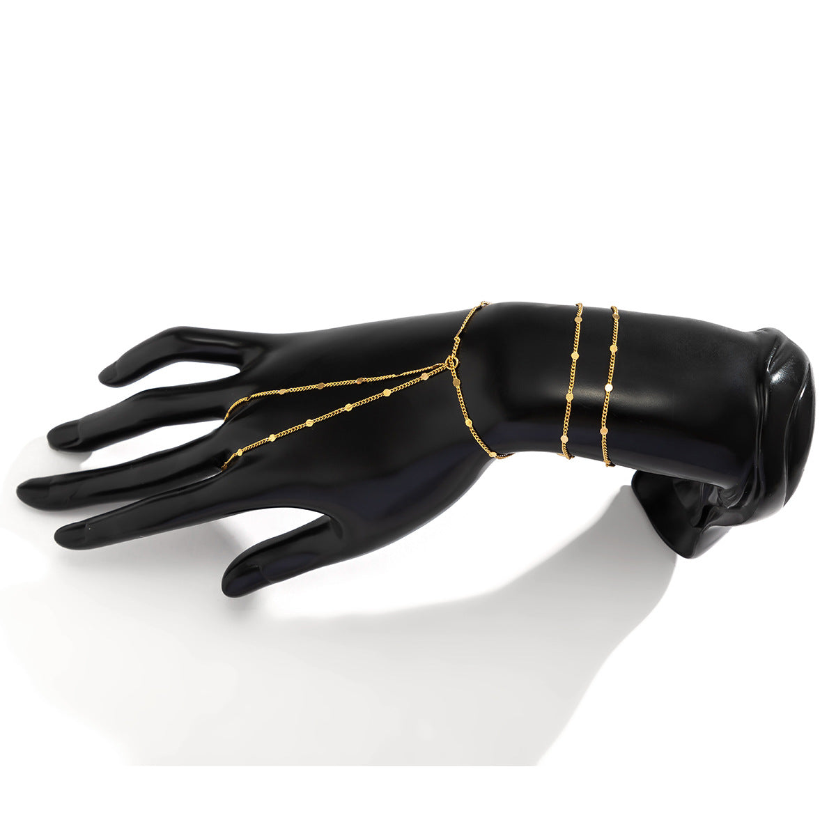 Juego de pulseras de dedo de cadena multicapa brillante chapadas en metal, geométricas y minimalistas para mujer