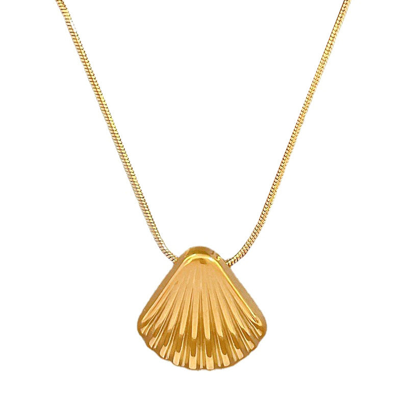 Minimalist Geometric Shell Pendant Necklace in Titanium Steel with Gold Plating for Women and Men