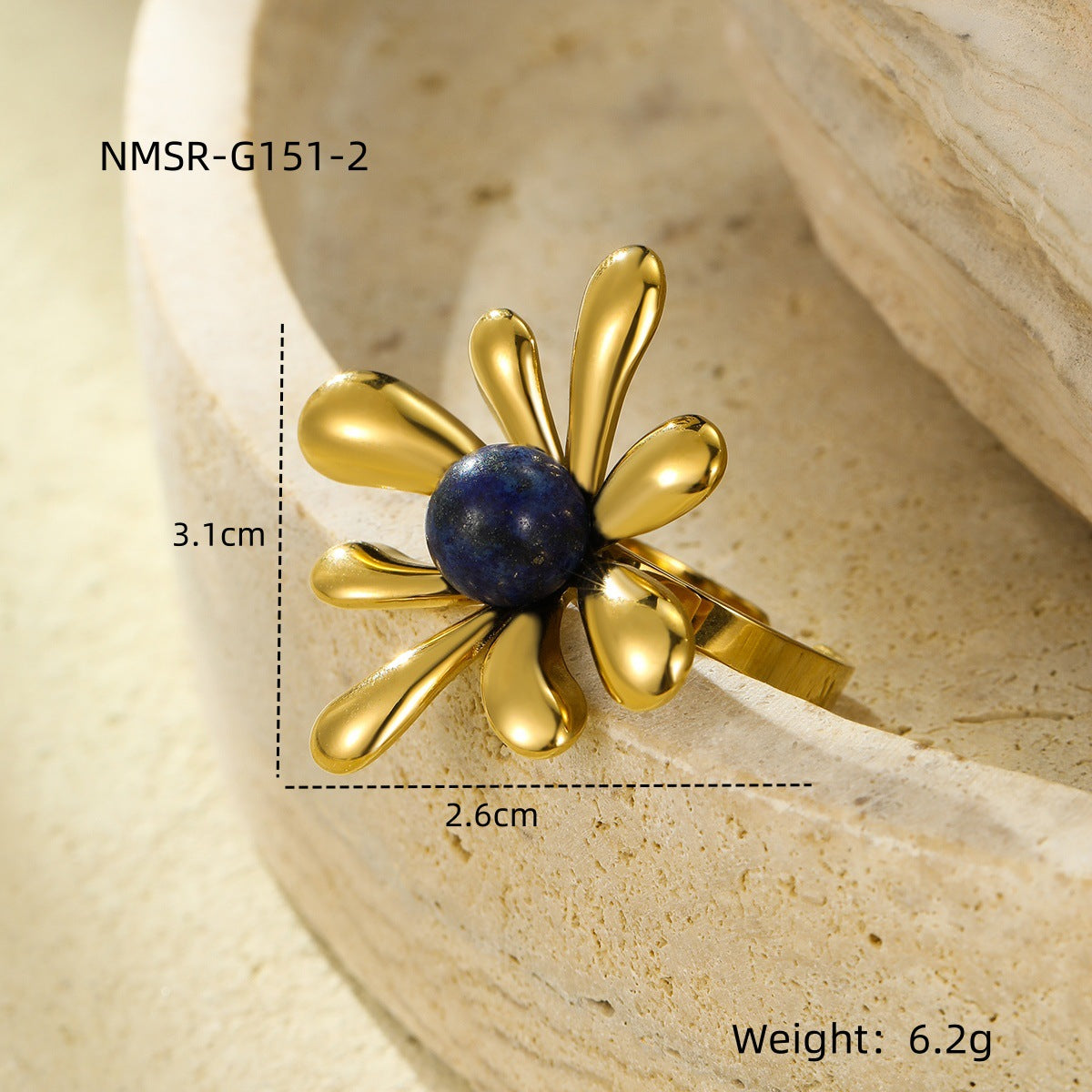 Anello aperto da donna in acciaio inossidabile a forma di petalo irregolare, stile lussuoso, con finitura galvanica
