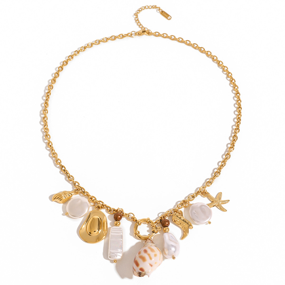 Vacation Style Irregular Pearl Pendant Necklace with Stainless Steel Sailor Clasp and Seashell Star Motifs for Women