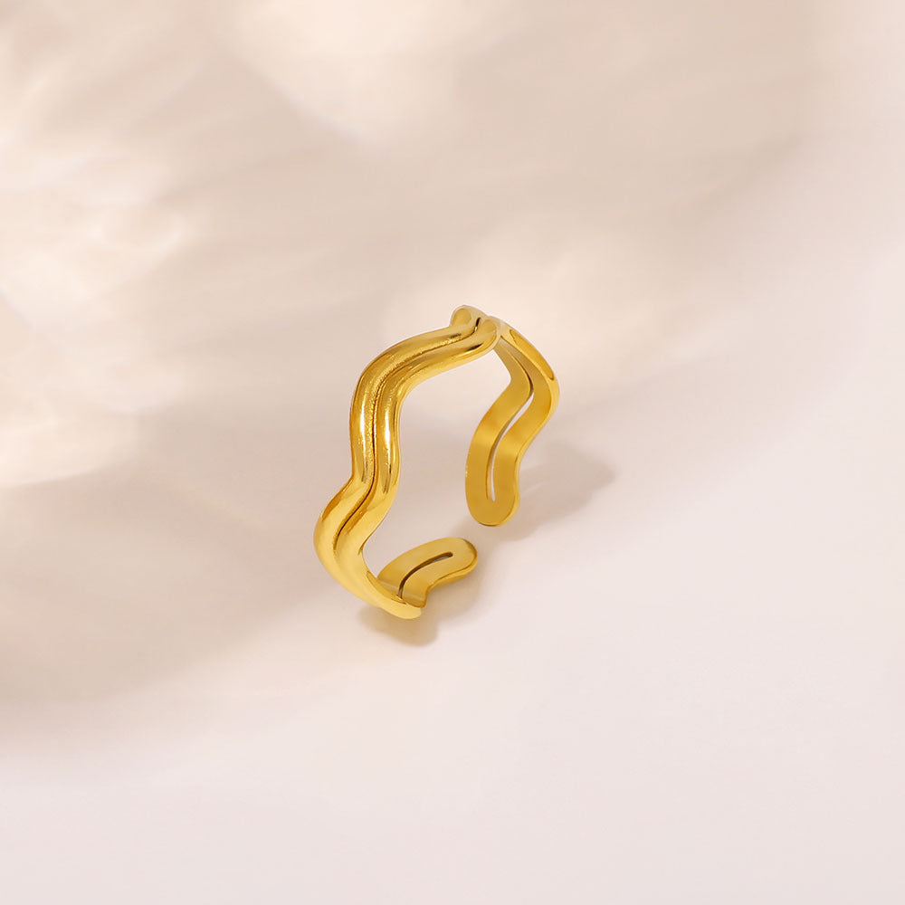 Minimalist Geometric Wave Stainless Steel Ring for Women and Men with Plated Finish