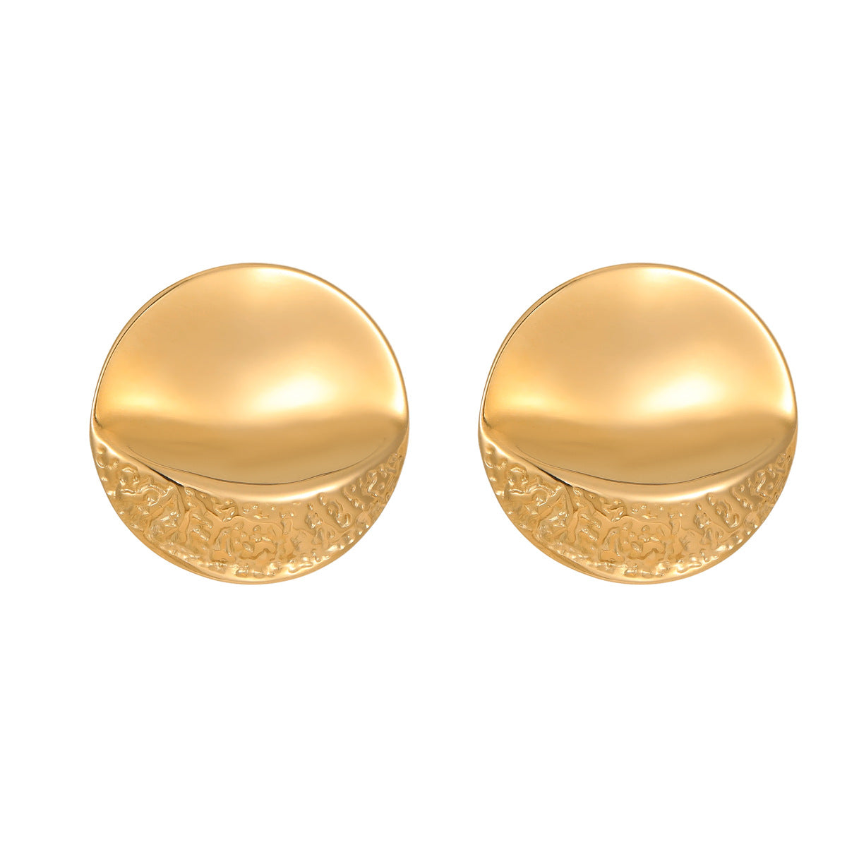 Pendientes de aro minimalistas geométricos de acero inoxidable con textura circular plegada para mujer