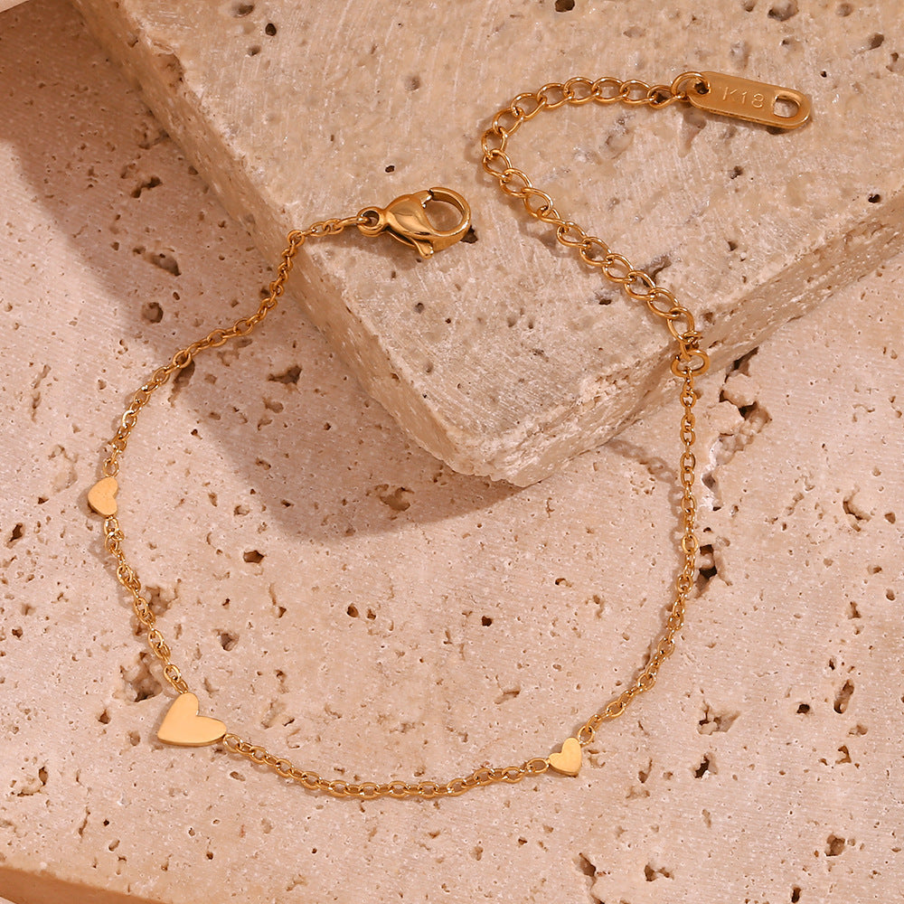 Minimalist Fashion Heart-Shaped Titanium Steel Bracelet with 18K Gold Plating for Women